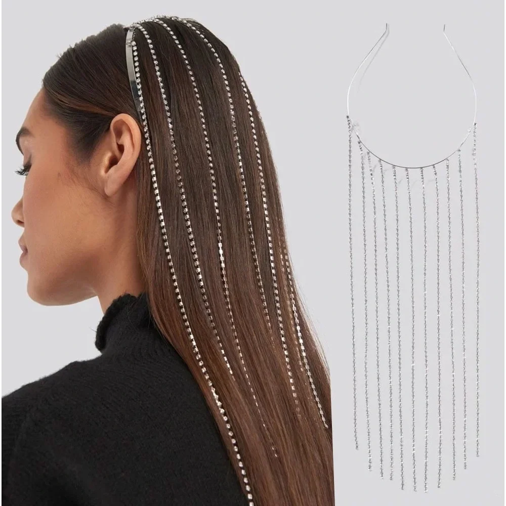 SILVER GOLD CRYSTAL TASSEL HEADBAND